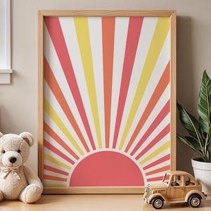 Impresión de sol, arte mural colorido, 4x6/5x7/8x10/A6/A5/A4/A3, dormitorio/baño/sala de estar/cocina, impresión artística brillante, rosa y amarillo