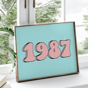 Birth Year Landscape Print, Unframed 4x6/5x7/8x10/A6/A5/A4/A3/A2/A1, Colourful Retro Blue Or Pink Year Of Birth Art Prints Posters Gift