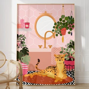 Impresión de baño, impresión artística de leopardo, decoración bohemia, impresión tropical, decoración animal, arte botánico, impresiones originales, sin marco, tamaño A4-A1, 5x7-24x36