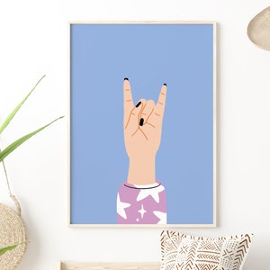 Rock Hand Art Print: Colourful Blue Gallery Wall Decor