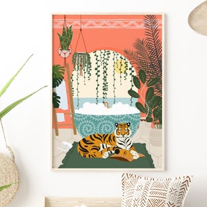 Bathroom Print, Tiger Art Print, Unframed 4x6/5x7/8x10/A6/A5/A4/A3/A2/A1, Boho Home Decor, Colourful Wall Art, Animal Print