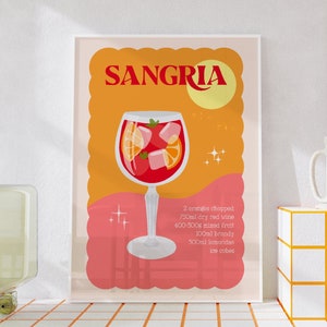 Impression cocktail sangria, impression de cuisine d'été amusante, affiches de boissons roses et oranges, oeuvre d'art murale aux couleurs vives, A4-A1, sans cadre, 5 x 7-24 x 36