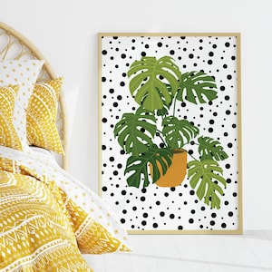 Monstera Print, Botanical Wall Art, Unframed 4x6/5x7/8x10/A6/A5/A4/A3/A2/A1, Polka Dot, Bathroom/Living Room/Bedroom, Art Print image 1