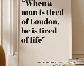 Impresión con cita de Londres: Samuel Johnson, arte mural con libro en inglés
