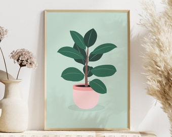 Plant Print, Mint Green Print, Unframed 4x6/5x7/8x10/A6/A5/A4/A3/A2/A1, Pastel Home Decor, Bathroom/Bedroom/Kitchen Print, Illustration