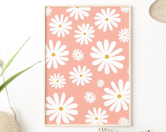 Daisy Print, Flower Wall Art, Unframed 4x6/5x7/8x10/A6/A5/A4/A3/A2/A1, Pastel Art Print, Maximalist Decor, Bedroom/Living Room/Bathroom