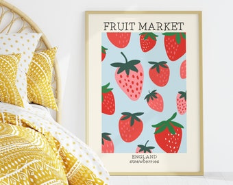 Strawberry Print, Fruit Market Print, Unframed 4x6/5x7/8x10/A6/A5/A4/A3/A2/A1, Kitchen Wall Decor, Fruit Art, Colourful Home Decor