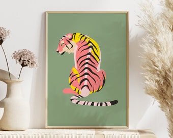 Tiger Print, Illustration Print, Unframed 4x6/5x7/8x10/A6/A5/A4/A3/A2/A1, Jungle Art, Eclectic Decor, Living Room Print, Boho Wall Art