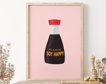 Soy Pun Kitchen Sauce Art Print, Unframed 4x6/5x7/8x10/A6/A5/A4/A3/A2/A1, Colourful Bright Food Gallery Wall Art, Eclectic Home Decor