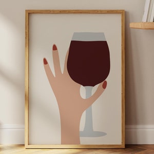 Impression de verre à vin, décoration murale rétro tendance, impression d'art abstraite cuisine/salon/couloir avec alcool, art mural amusant, sans cadre A4-A1, 5 x 7-24 x 36