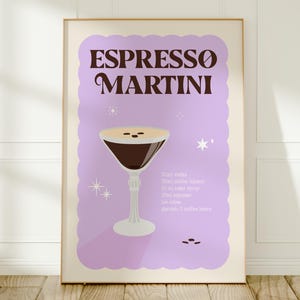 Espresso Martini Cocktail Druck, Lila Kunstdruck, Drinks Bar Poster, Retro Wandkunst, Bunte Kunst, Trendige Kunst, Ungerahmt A4-A1, 5x7-24x36