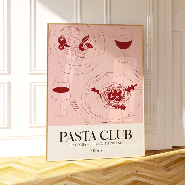 Pasta Club Print, Unframed 4x6/5x7/8x10/A6/A5/A4/A3/A2/A1, Kitchen/Dining Room/Living Room/Bedroom Vintage Food Illustration Art Poster