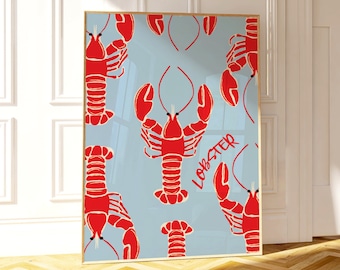 Blue Lobster Art Print, Unframed 4x6/5x7/8x10/A6/A5/A4/A3/A2/A1, Sea Life Nautical Illustration Wall Art, Kitchen/Living Room Wall Decor