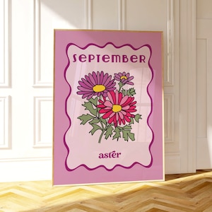 Geburtsblumendruck September, ungerahmt A4-A1, 8x10-24x36, lebendige Blumenkunstillustration, Wandkunst für Schlafzimmer / Küche, Geschenkidee