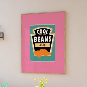 Cool Beans Art Print In Magenta, Unframed 4x6/5x7/8x10/A6/A5/A4/A3/A2/A1, Colourful Kitchen/Bedroom/Living Room Wall Art, Eclectic Decor image 1