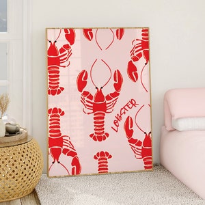 Pink Lobster Art Print, Unframed 4x6/5x7/8x10/A6/A5/A4/A3/A2/A1, Pink And Red Sea Life Kitchen/Bathroom/Bedroom Wall Art, Colourful Wall Art