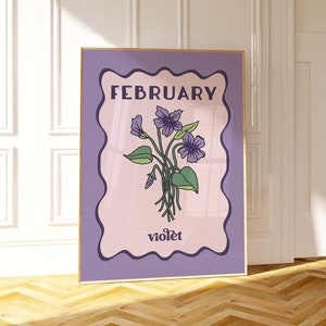 Stampa floreale di nascita di febbraio, senza cornice, formato A4-A1, 8x10-24x36, stampa artistica di fiori viola, decorazione per la casa viola, regalo di compleanno per un amico
