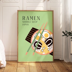 Ramen Noodle Soup Japanese Food Print, Unframed 4x6/5x7/8x10/A6/A5/A4/A3/A2/A1, Colourful Kitchen Wall Art, Mid Century Modern Illustration image 2