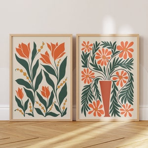 Orange Abstract Flower Print Set Of 2, Cottagecore, Unframed 4x6/5x7/8x10/A6/A5/A4/A3/A2/A1, Botanical Gallery Wall Art, Living Room/Bedroom