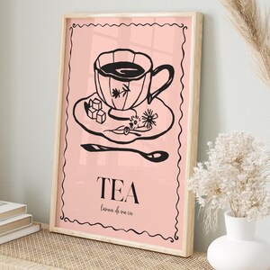 Stampa "Tè rosa", serie "L'amour de ma vie", senza cornice, formato A4-A1, 8x10-24x36, decorazione da parete per cucina vintage colorata, regalo per un amico