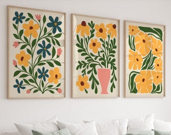 Sunflower Set Of 3 Prints, UNRAMED 4x6/5x7/8x10/A6/A5/A4/A3/A2/A1, Botanical Abstract Gallery Wall Art, Living Room/Bedroom/Kitchen/Bathroom