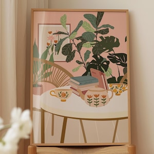 Boho Cafe Plants Art Print: Flower Teapot Illustration