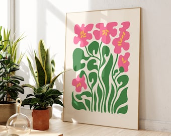 Pink Abstract Flower Wall Art Print, Unframed 4x6/5x7/8x10/A6/A5/A4/A3/A2/A1, Living Room/Bedroom/Kitchen/Hallway Colourful Gallery Wall Art