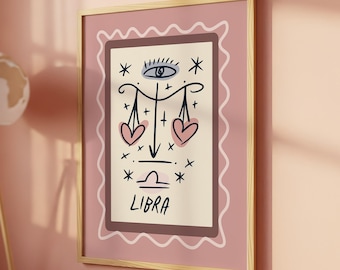 Impresión del signo zodiacal Libra: Arte mural colorido del horóscopo