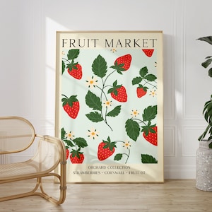 Strawberry Fruit Market Print: Vintage Kitchen Wall Art