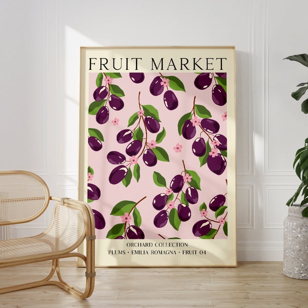 Fruit Market Plum Print, Unframed 4x6/5x7/8x10/A6/A5/A4/A3/A2/A1, Purple Kitchen Wall Art Print, Gallery Wall Home Decor, Cottage Core Decor