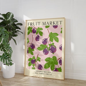 Fruit Market Fig Art Print, Unframed 4x6/5x7/8x10/A6/A5/A4/A3/A2/A1, Vintage Aesthetic Kitchen Wall Art, Retro Food Illustration Poster image 1