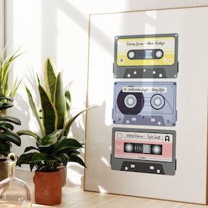 Impresión de casete retro, impresión artística musical personalizada, póster con letras de canciones, regalo para amantes de la música, sin marco, tamaño A4-A1, 8x10-24x36