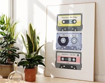 Retro Cassette Print, Music Art Print, Unframed 8x10/A5/A4/A3/A2/A1, Hallway/Bathroom/Living Room/Kitchen Decor