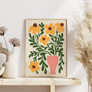 Abstract Sunflower Wall Art Print, Unframed 4x6/5x7/8x10/A6/A5/A4/A3/A2/A1, Yellow, Pink And Green Botanical Wall Decor, Living Room/Bedroom image 2