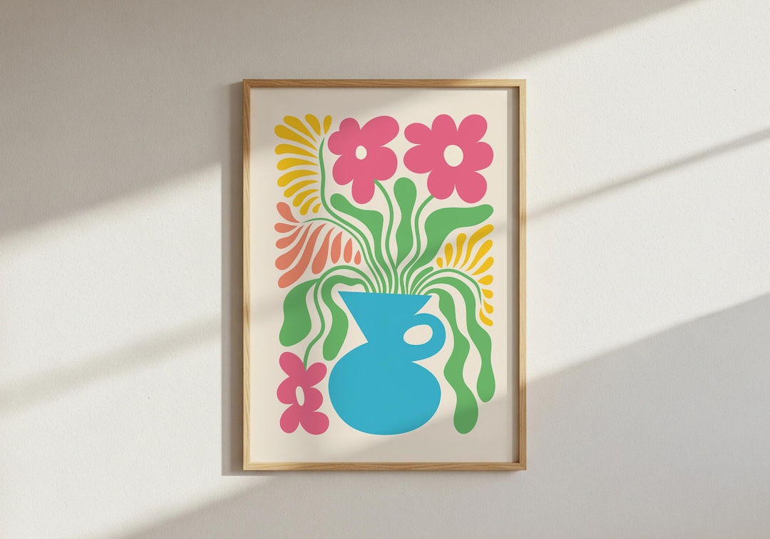 Colourful Flower Art Print: Abstract Vase Floral Wall Decor - Etsy