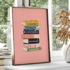 Pink Book Stack Print: Vintage Book Lover Art
