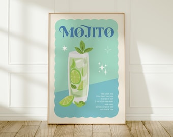 Mojito Cocktail Art Print: Blue and Green Kitchen Wall Decor