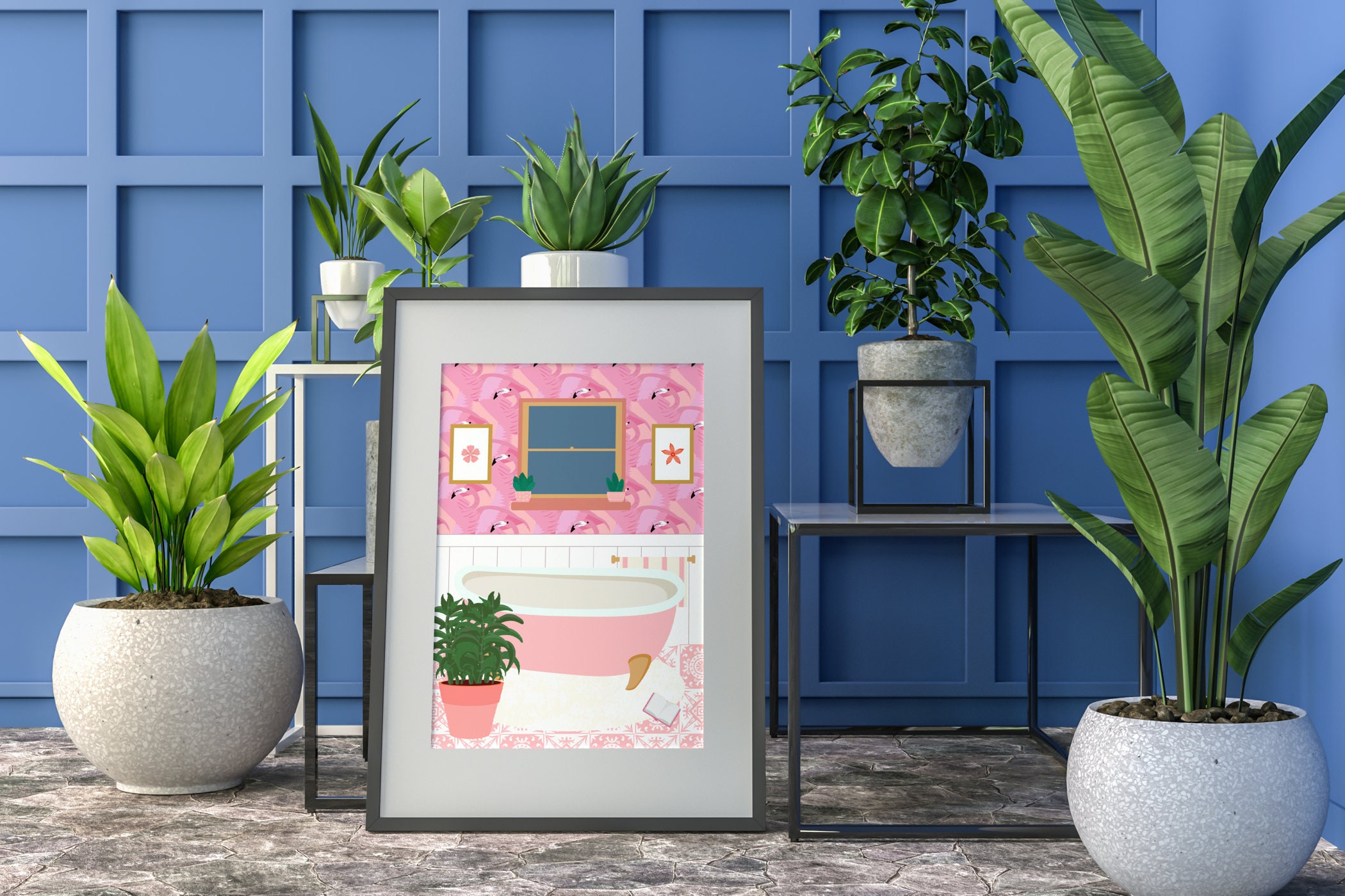 Flamingo Badezimmer Illustration Druck | Etsy