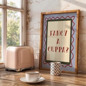 Impressão de citação "Fancy A Cuppa", arte de parede colorida para cozinha, presente para amantes de café, pôster com texto em negrito, impressão de citação sobre chá, sem moldura A4-A1, 5x7-24x36