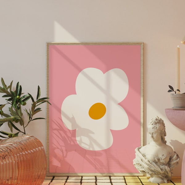 Pink Daisy Abstract Art Print, Unframed 4x6/5x7/8x10/A6/A5/A4/A3/A2/A1, Colourful Botanical Floral Bathroom/Bedroom/Kitchen Gallery Wall Art