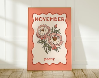November Birth Flower Print: Peony Wall Art