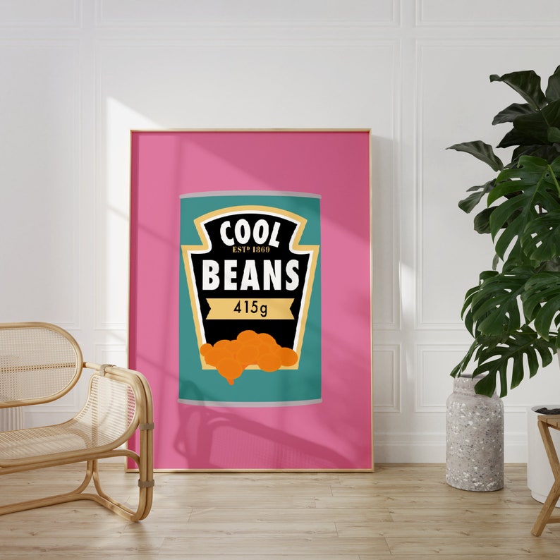 Cool Beans Art Print In Magenta, Unframed 4x6/5x7/8x10/A6/A5/A4/A3/A2/A1, Colourful Kitchen/Bedroom/Living Room Wall Art, Eclectic Decor image 2