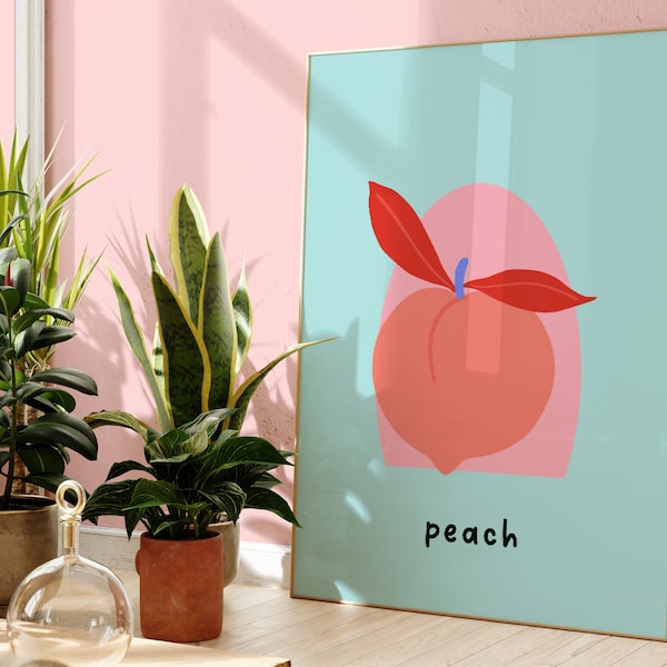 Peach Print, Colourful Prints, Unframed 4x6/5x7/8x10/A6/A5/A4/A3/A2/A1, Retro Wall Art, Abstract Poster, Kitchen Decor, Illustration