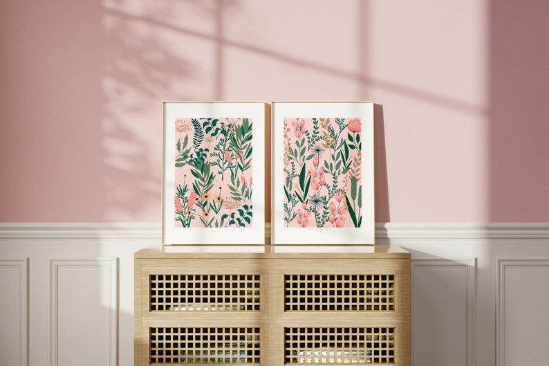 Flower Print Set Of 2, Cottagecore, Unframed 4x6/5x7/8x10/A6/A5/A4/A3/A2/A1, Pink Botanical Print, Gallery Wall, Wildflower Art Prints image 5