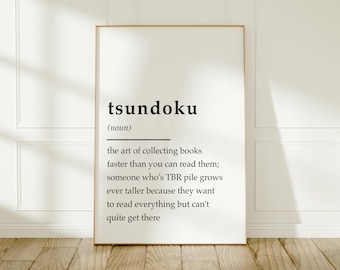 Print met de definitie van Tsundoku: Cadeau voor boekenliefhebbers, literaire woondecoratie