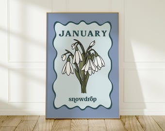 Blomtryck från januarifödelsen: Snödroppeväggkonst