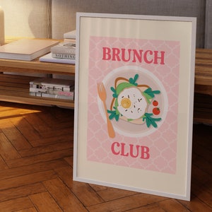 Eggs Brunch Club Kitchen Wall Art Print, Unframed 4x6/5x7/8x10/A6/A5/A4/A3/A2/A1, Pink Illustration Food Art Print, Gallery Wall Art image 4