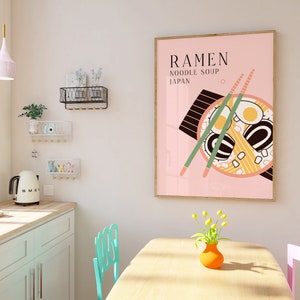 Ramen Noodle Soup Japanese Food Print, Unframed 4x6/5x7/8x10/A6/A5/A4/A3/A2/A1, Colourful Kitchen Wall Art, Mid Century Modern Illustration image 3