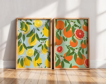 Lemon & Orange Print Set of 2: Citrus Kitchen Wall Art
