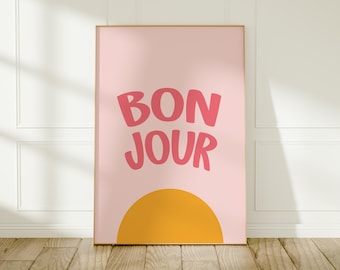 Bonjour-Druck: Wandbild mit rosa und gelber Sonne